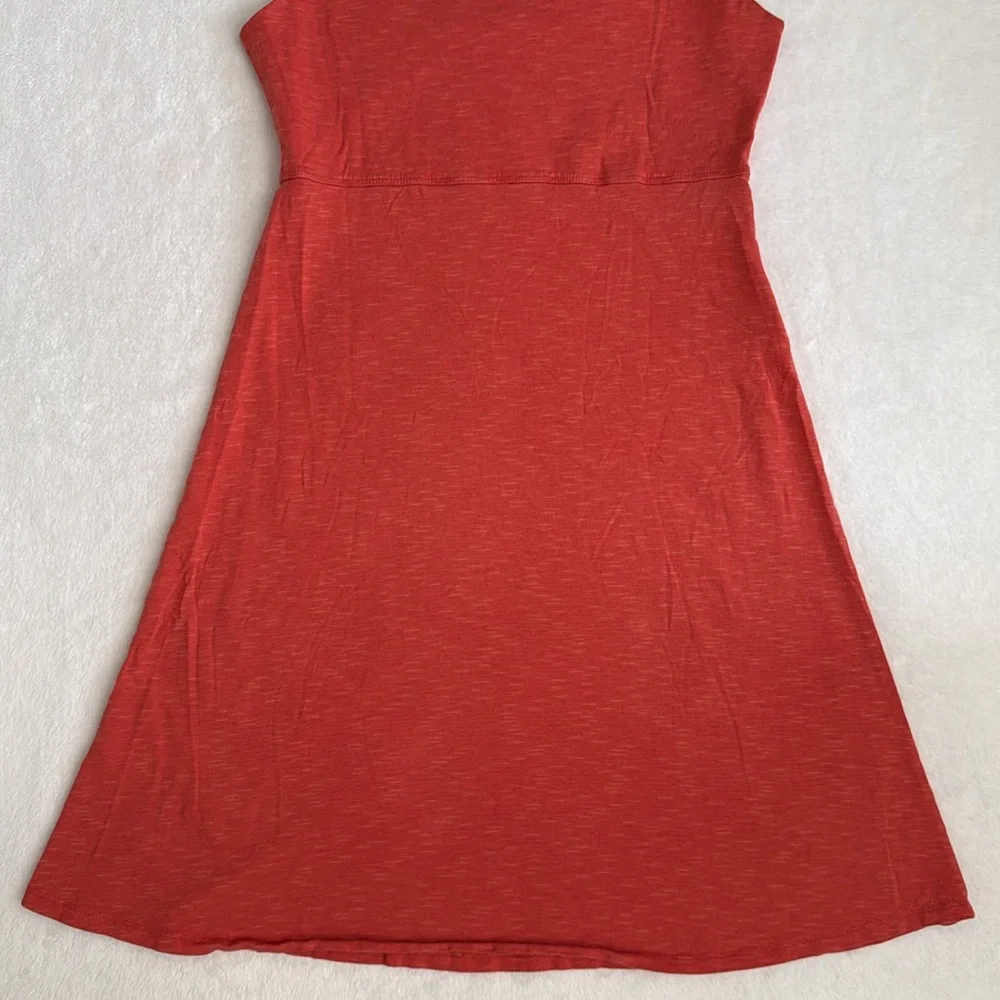Toad & Co | Rosemarie V-Neck A-Line Cap Sleeve Dress Pocket Orange Stripe (S) - Picture 14 of 15